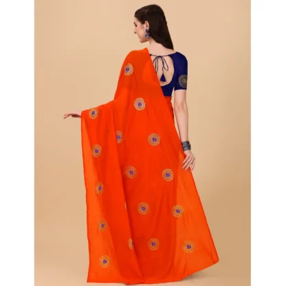 Women's Silk Blend Embroidered Saree With Unstitched Blouse 5.5Mtr (Orange) - Image 3