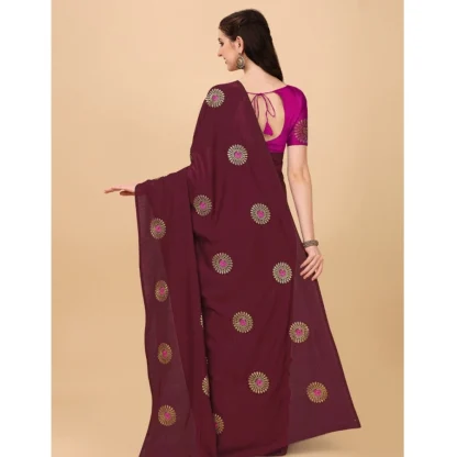 Women's Silk Blend Embroidered Saree With Unstitched Blouse 5.5Mtr (Brown) - Image 3