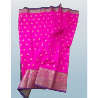 Women's Silk Blend Woven Saree With Unstitched Blouse 5.5Mtr (Pink) - Image 2