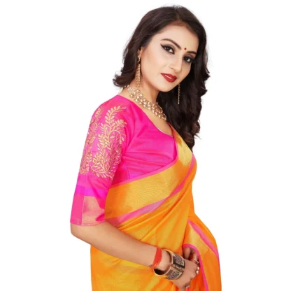 Women's Jacquard Woven Saree With Unstitched Blouse 5.5Mtr (Orange) - Image 4