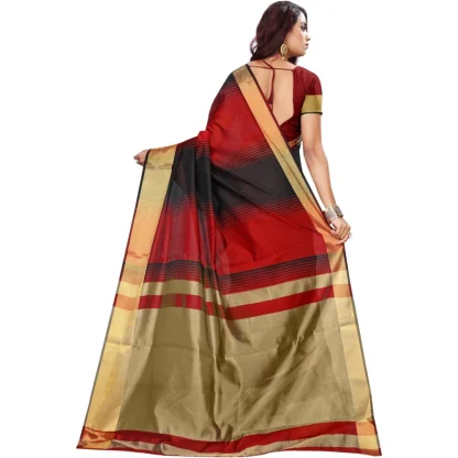 Women's Jacquard Woven Saree With Unstitched Blouse 5.5Mtr (Red-Black) - Image 2