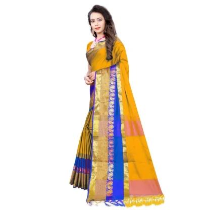 Women's Jacquard Woven Saree With Unstitched Blouse 5.5Mtr (Yellow) - Image 3