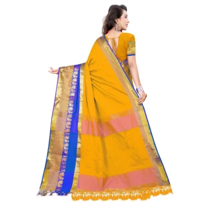 Women's Jacquard Woven Saree With Unstitched Blouse 5.5Mtr (Yellow) - Image 4