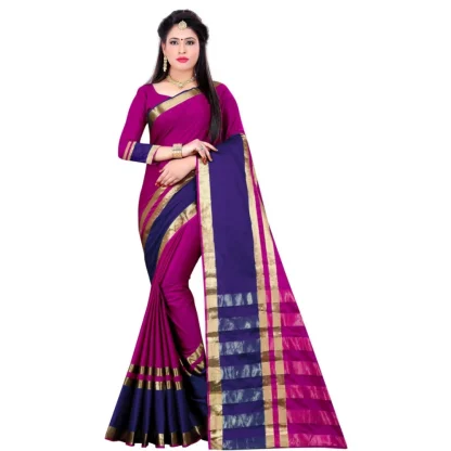 Women's Jacquard Woven Saree With Unstitched Blouse 5.5Mtr (Purple)