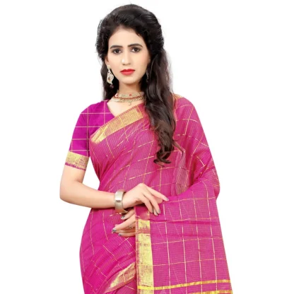 Women's Jacquard Woven Saree With Unstitched Blouse 5.5Mtr (Pink) - Image 2