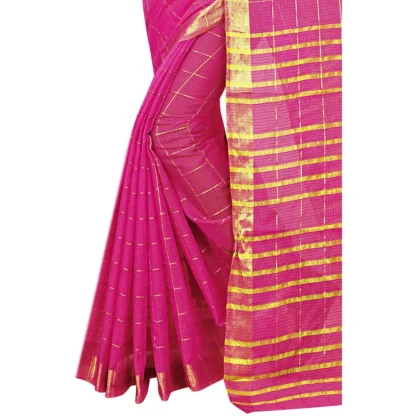 Women's Jacquard Woven Saree With Unstitched Blouse 5.5Mtr (Pink) - Image 3