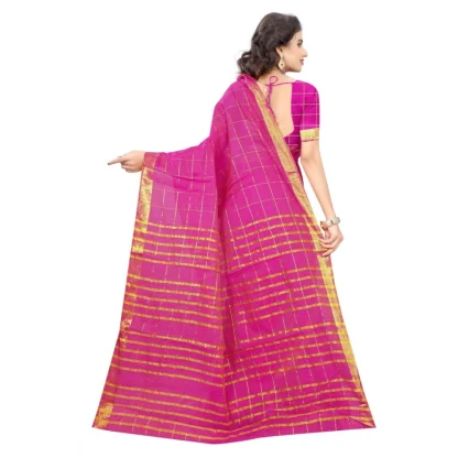 Women's Jacquard Woven Saree With Unstitched Blouse 5.5Mtr (Pink) - Image 5