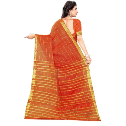 Women's Jacquard Woven Saree With Unstitched Blouse 5.5Mtr (Orange) - Image 4