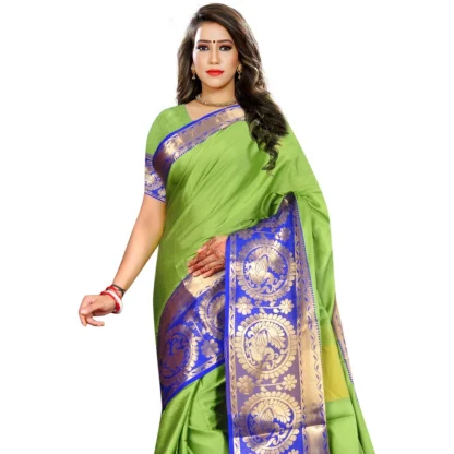 Women's Jacquard Woven Saree With Unstitched Blouse 5.5Mtr (Green) - Image 2