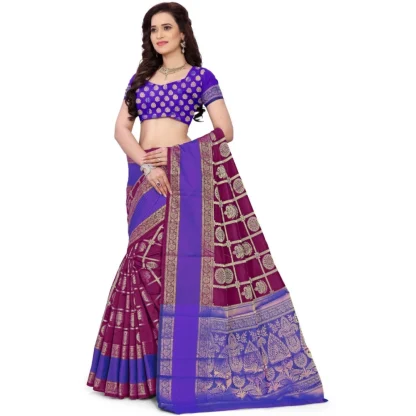 Women's Jacquard Woven Saree With Unstitched Blouse 5.5Mtr (Purple) - Image 2