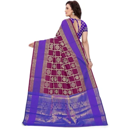 Women's Jacquard Woven Saree With Unstitched Blouse 5.5Mtr (Purple) - Image 4