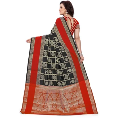 Women's Jacquard Woven Saree With Unstitched Blouse 5.5Mtr (Red-Black) - Image 4