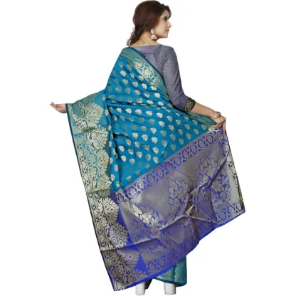 Women's Jacquard Woven Saree With Unstitched Blouse 5.5Mtr (Blue) - Image 3