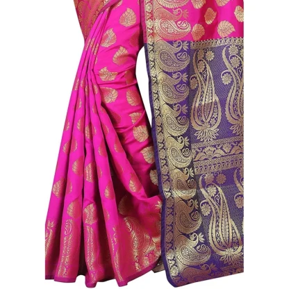 Women's Jacquard Woven Saree With Unstitched Blouse 5.5Mtr (Pink) - Image 3