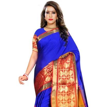 Women's Jacquard Woven Saree With Unstitched Blouse 5.5Mtr (Blue) - Image 2