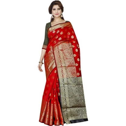 Women's Jacquard Woven Saree With Unstitched Blouse 5.5Mtr (Red)