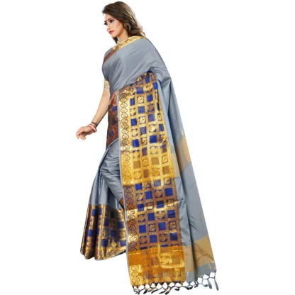 Women's Jacquard Woven Saree With Unstitched Blouse 5.5Mtr (Light Blue) - Image 3