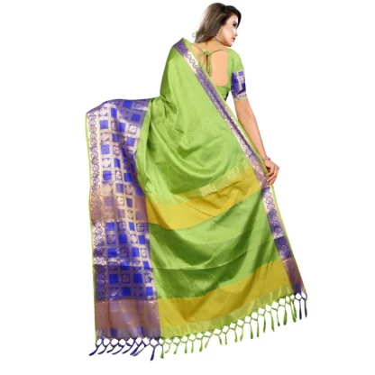 Women's Jacquard Woven Saree With Unstitched Blouse 5.5Mtr (Green) - Image 4