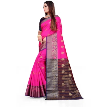 Women's Silk Blend Woven Saree With Unstitched Blouse 5.5Mtr (Pink) - Image 2