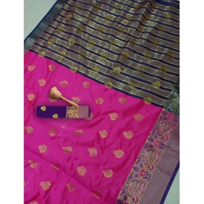 Women's Silk Blend Woven Saree With Unstitched Blouse 5.5Mtr (Pink) - Image 5