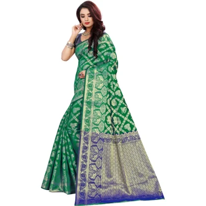 Women's Jacquard Woven Saree With Unstitched Blouse 5.5Mtr (Green) - Image 3