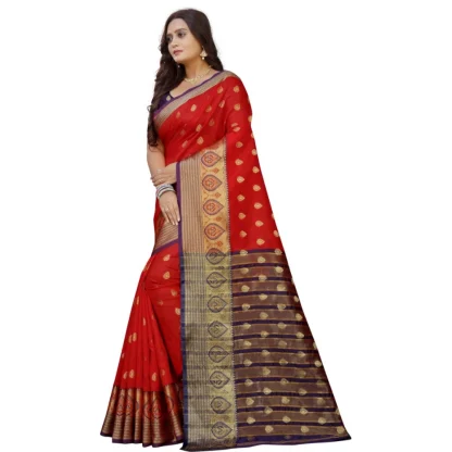 Women's Silk Blend Woven Saree With Unstitched Blouse 5.5Mtr (Purple-Red) - Image 3