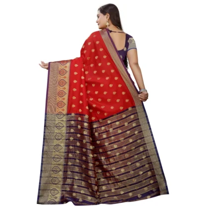 Women's Silk Blend Woven Saree With Unstitched Blouse 5.5Mtr (Purple-Red) - Image 4