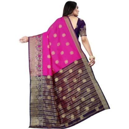 Women's Silk Blend Woven Saree With Unstitched Blouse 5.5Mtr (Blue-Pink) - Image 4