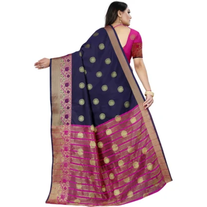 Women's Silk Blend Woven Saree With Unstitched Blouse 5.5Mtr (Dark Blue-Pink) - Image 4