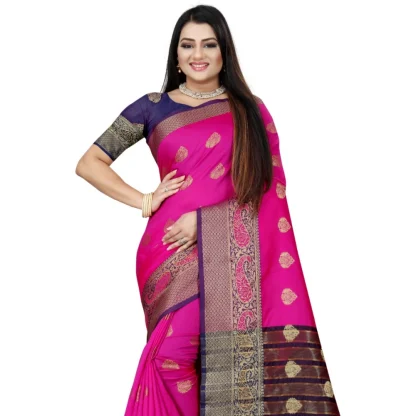 Women's Silk Blend Woven Saree With Unstitched Blouse 5.5Mtr (Purple-Pink) - Image 2