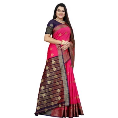 Women's Silk Blend Woven Saree With Unstitched Blouse 5.5Mtr (Purple-Pink) - Image 3