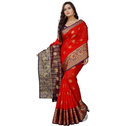 Women's Silk Blend Woven Saree With Unstitched Blouse 5.5Mtr (Purple-Red) - Image 4