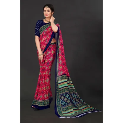 Women's Georgette Floral Print Saree With Unstitched Blouse 5.5Mtr (Pink) - Image 3