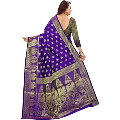 Women's Jacquard Woven Saree With Unstitched Blouse 5.5Mtr (Purple) - Image 2