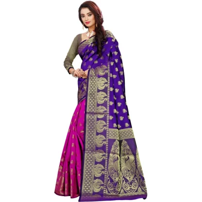 Women's Jacquard Woven Saree With Unstitched Blouse 5.5Mtr (Purple) - Image 3