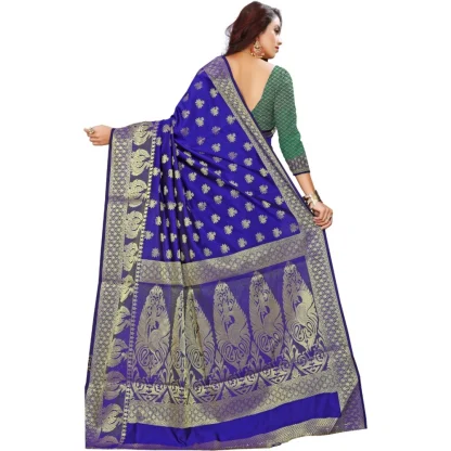 Women's Jacquard Woven Saree With Unstitched Blouse 5.5Mtr (Blue) - Image 2