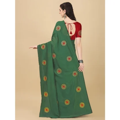 Women's Silk Blend Embroidered Saree With Unstitched Blouse 5.5Mtr (Light Green) - Image 3