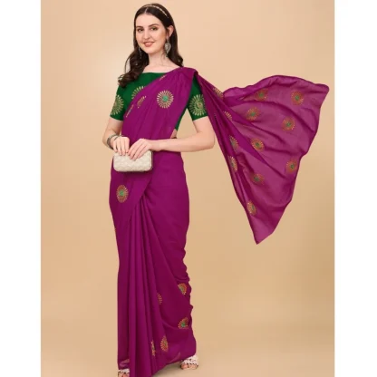 Women's Silk Blend Embroidered Saree With Unstitched Blouse 5.5Mtr (Purple) - Image 4