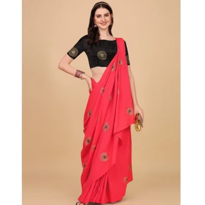 Women's Silk Blend Embroidered Saree With Unstitched Blouse 5.5Mtr (Pink) - Image 4