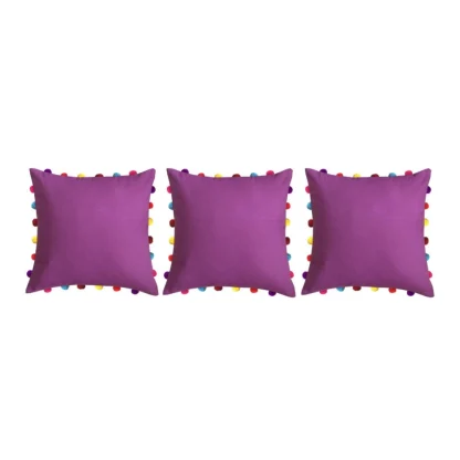 Cotton Solid Pom Pom Cushion Covers (Purple, Size: 18x18 In) - Image 3