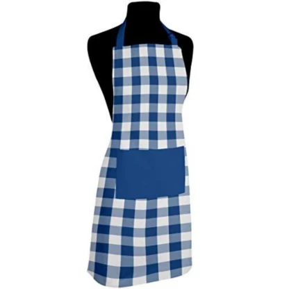 Cotton Checked  Aprons (Blue, Size: 28x32 In) - Image 3