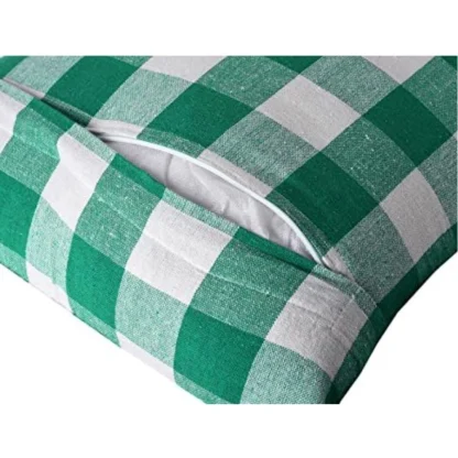 Pack Of_4 Cotton Checkered Cushion Cover With Pom Pom (Green, Size: 16x16 In) - Image 3