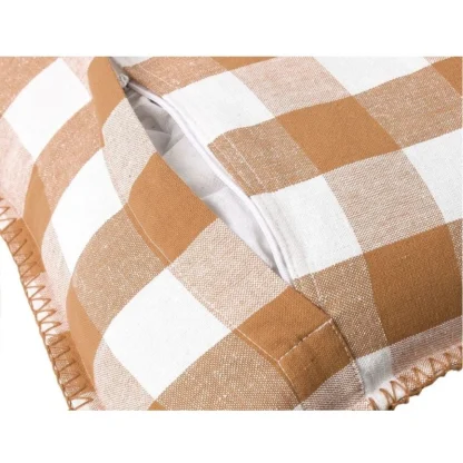 Pack Of_2 Cotton Checkered Cushion Cover With Blanket Stitch (Beige, Size: 24x24 In) - Image 2