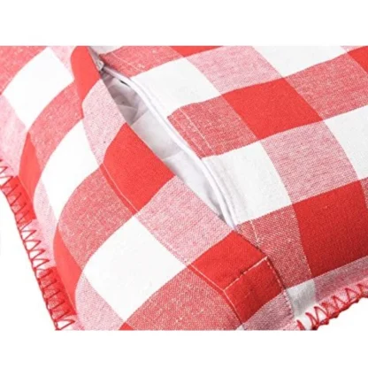 Pack Of_2 Cotton Checkered Cushion Cover With Blanket Stitch (Red, Size: 18x18 In) - Image 3