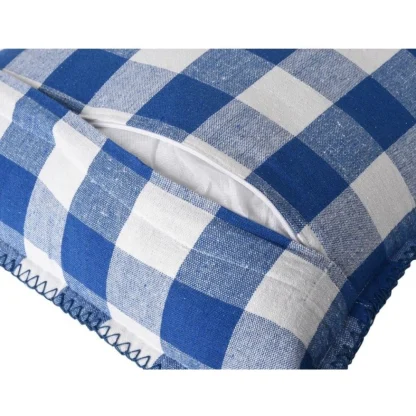 Pack Of_2 Cotton Checkered Cushion Cover With Blanket Stitch (Blue, Size: 18x18 In) - Image 2