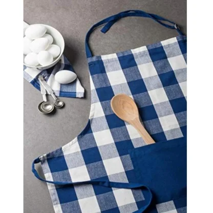 Cotton Checked  Aprons (Blue, Size: 28x32 In) - Image 4