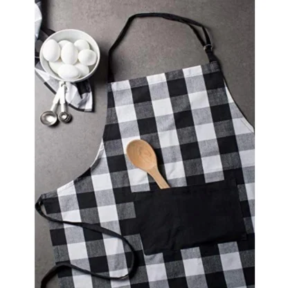 Cotton Checked  Aprons (Black & White, Size: 28x32 In) - Image 4