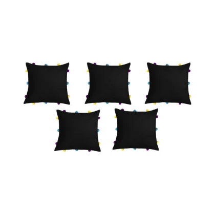 Cotton Solid Pom Pom Cushion Covers (Black, Size: 12x12 In) - Image 2