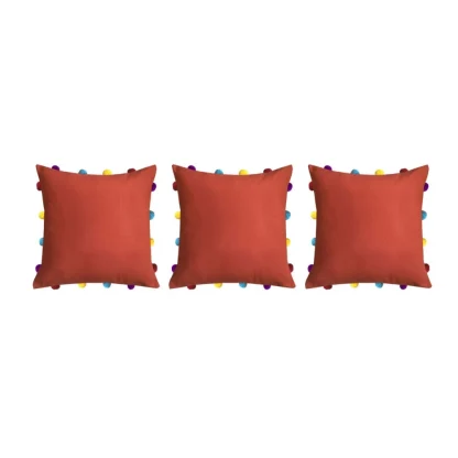 Cotton Solid Pom Pom Cushion Covers (Orange, Size: 14x14 In) - Image 3