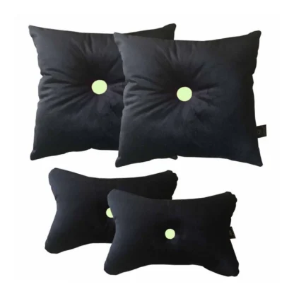 Pack Of_4 Polyester Solid Car Pillow Sets (Black & Yellow, Size: 12x12 In)